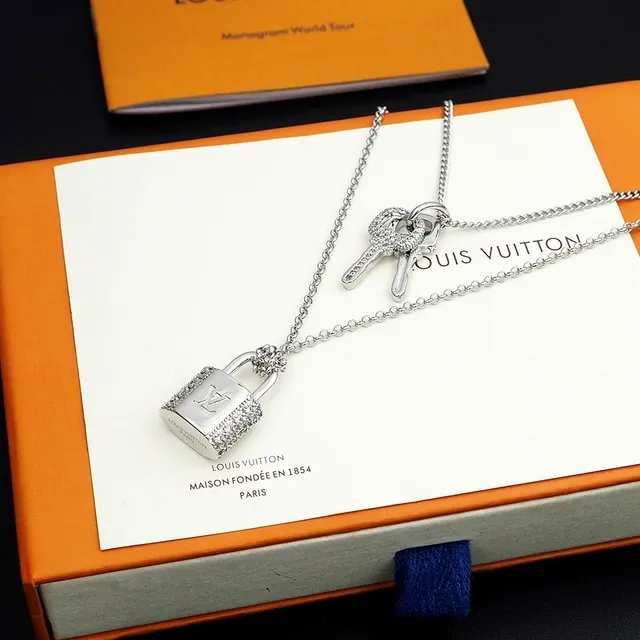 Louis Vuitton Lock & Key Crystal-Encrusted Padlock and Key Layered Chain Necklaces 2