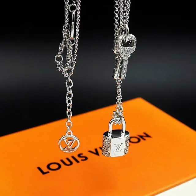 Louis Vuitton Lock & Key Crystal-Encrusted Padlock and Key Layered Chain Necklaces 3
