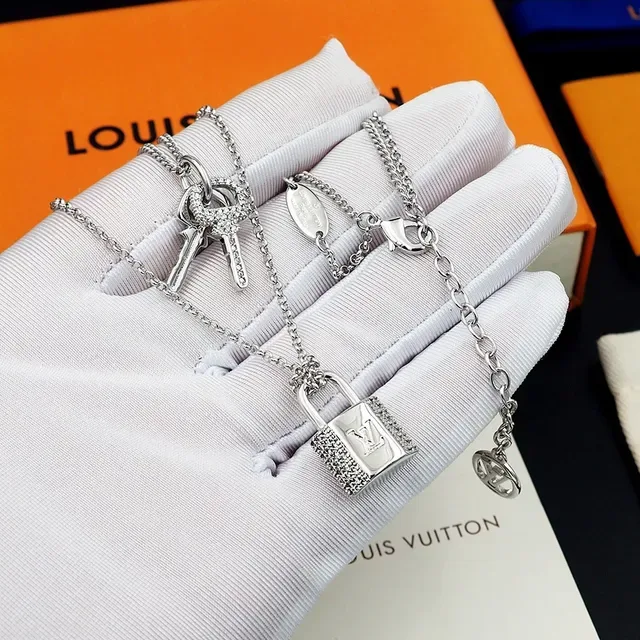 Louis Vuitton Lock & Key Crystal-Encrusted Padlock and Key Layered Chain Necklaces 4