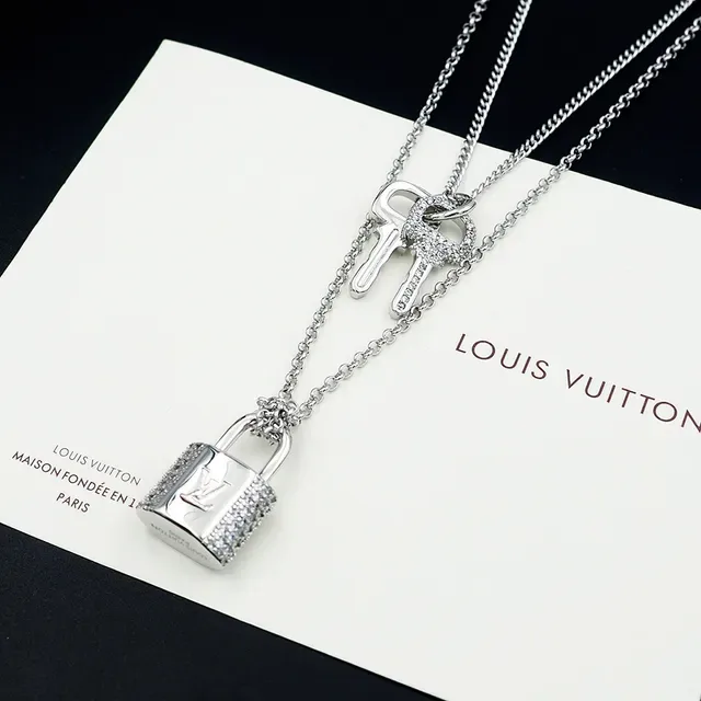 Louis Vuitton Lock & Key Crystal-Encrusted Padlock and Key Layered Chain Necklaces 5