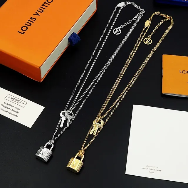 Louis Vuitton Lock & Key Crystal-Encrusted Padlock and Key Layered Chain Necklaces 6