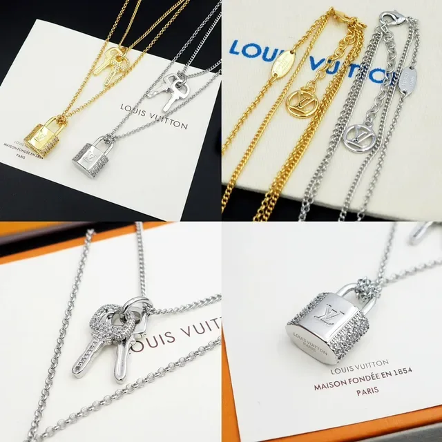 Louis Vuitton Lock & Key Crystal-Encrusted Padlock and Key Layered Chain Necklaces 8