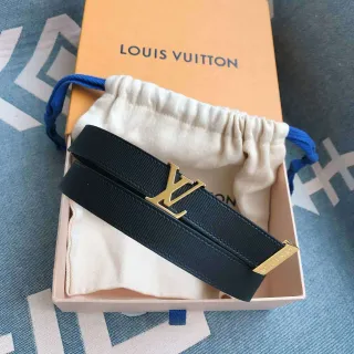 Louis Vuitton LV काला जूड़ा पट्टी सोने के रंग का बकल लेदर बेल्ट