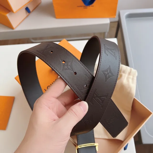 Louis Vuitton LV Belt Brown Gold Embossed Monogram Hardware Leather Belt 3