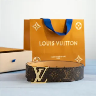 Louis Vuitton LV Cinto Marrom Dourado Monograma Tela Fivela Cinto de Couro