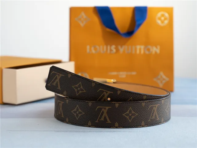 Louis Vuitton LV 棕色 金色 花押 帆布 扣 皮革 腰带 4