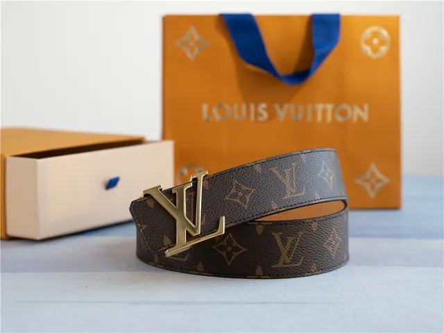 Louis Vuitton LV 棕色 金色 花押 帆布 扣 皮革 腰带 5