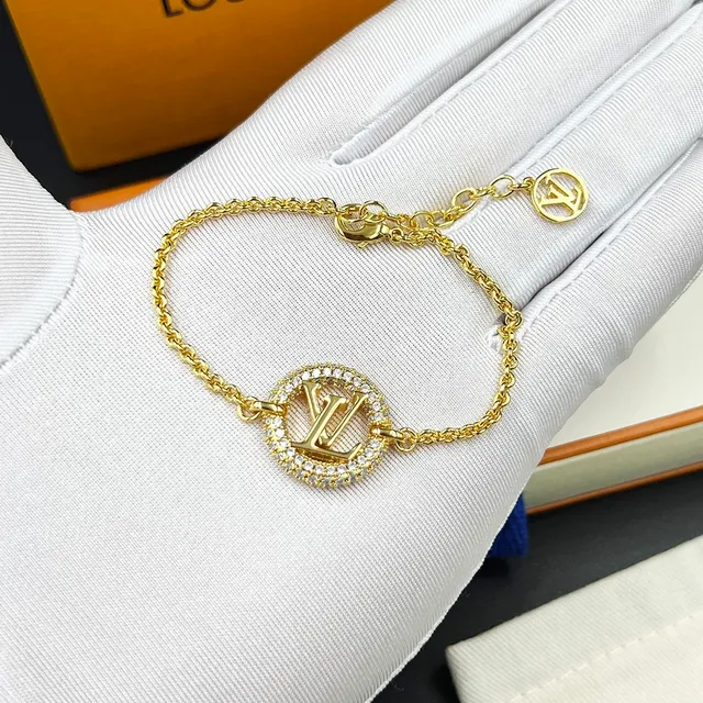 Louis Vuitton LV Circle Gold Transparent Chain Pavé-Crystal Bezel Bracelet 7