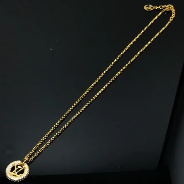 Louis Vuitton LV Circle Pendant Gold Silver Circular Pavé-Set Interlocking Monogram Necklace 3