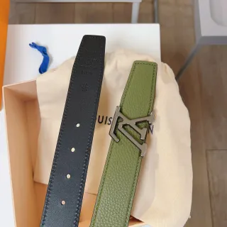 Louis Vuitton LV Initiales أسود أخضر عسكري مقصوص متشابك إبزيم حزام جلد