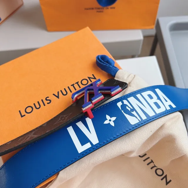 Louis Vuitton LV Initiales Monogram Eclipse and Blue Leather Belt 6