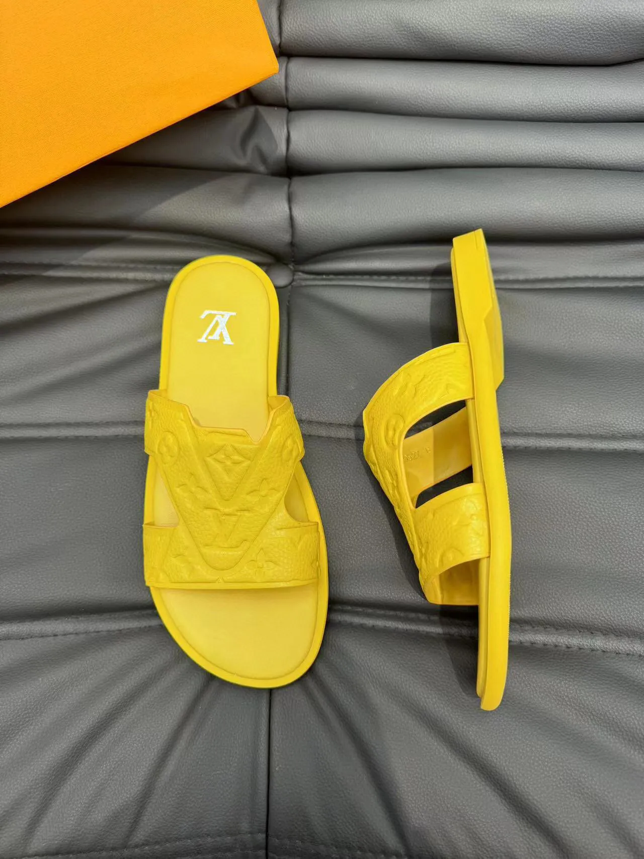 Louis Vuitton LV Slide Yellow Monogram Embossed Rubber Slippers 3