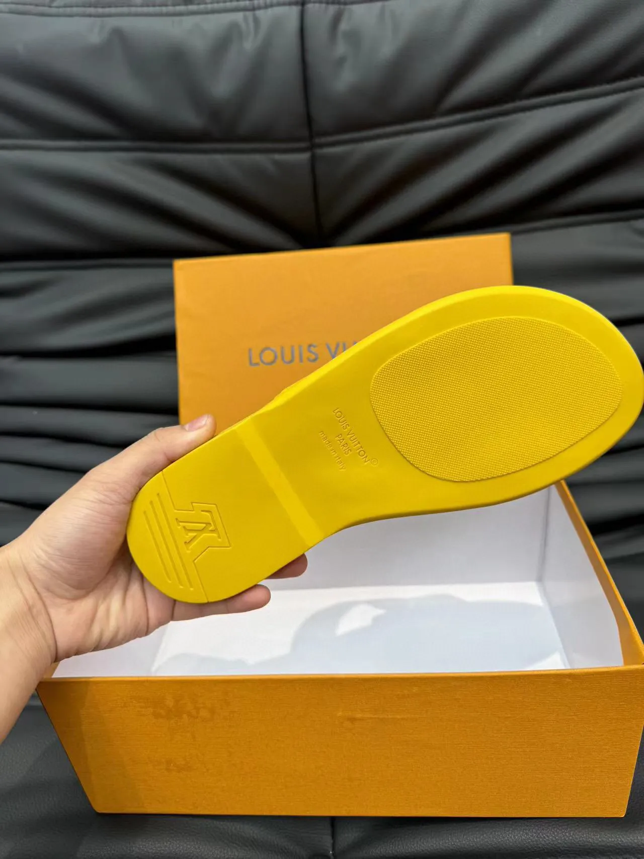 Louis Vuitton LV Slide Yellow Monogram Embossed Rubber Slippers 9