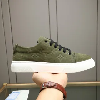 Louis Vuitton LV Trainer Tênis Lifestyle Verdes Exército Branco Monograma Embossado Camurça Low-Top com Cadarço