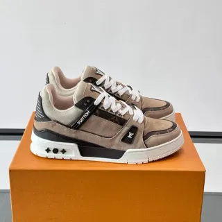 Louis Vuitton LV Trainer Beige Black Monogram Canvas Suede Overlay Zapatillas Lifestyle