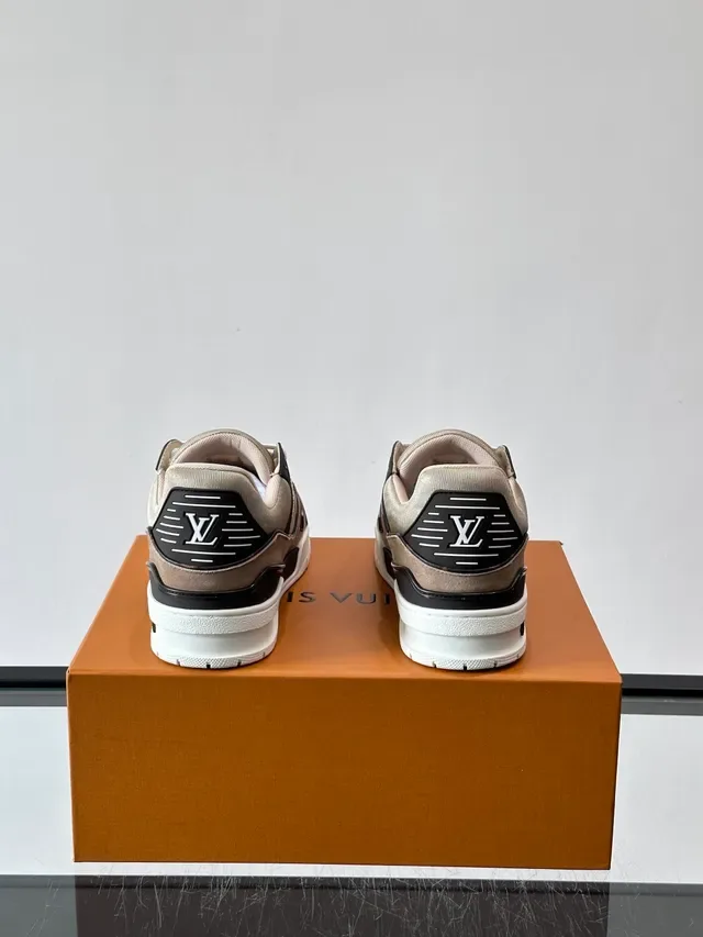 Louis Vuitton LV Trainer Beige Black Monogram Canvas Suede Overlay Lifestyle Sneakers 3