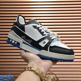 Louis Vuitton LV Trainer Negro Azul Cuero Y Sintético Superior Firma Cursiva Lifestyle Sneakers