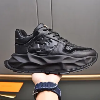 Louis Vuitton LV Trainer Black Embossed Monogram Leather Sculpted Sole Chunky Sneakers