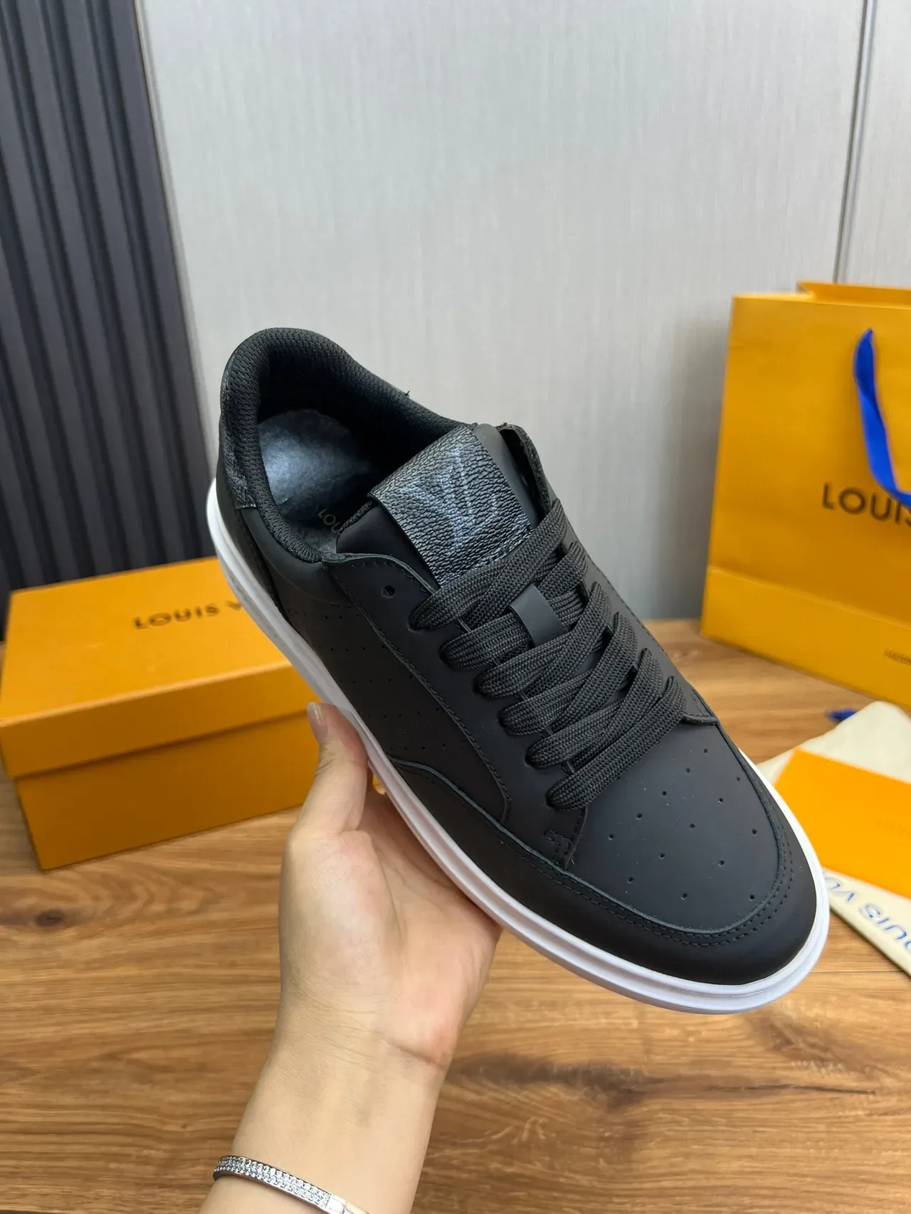 Louis Vuitton LV Trainer Black White Perforated Leather Upper Contrast Platform Sole Lifestyle Sneakers 5
