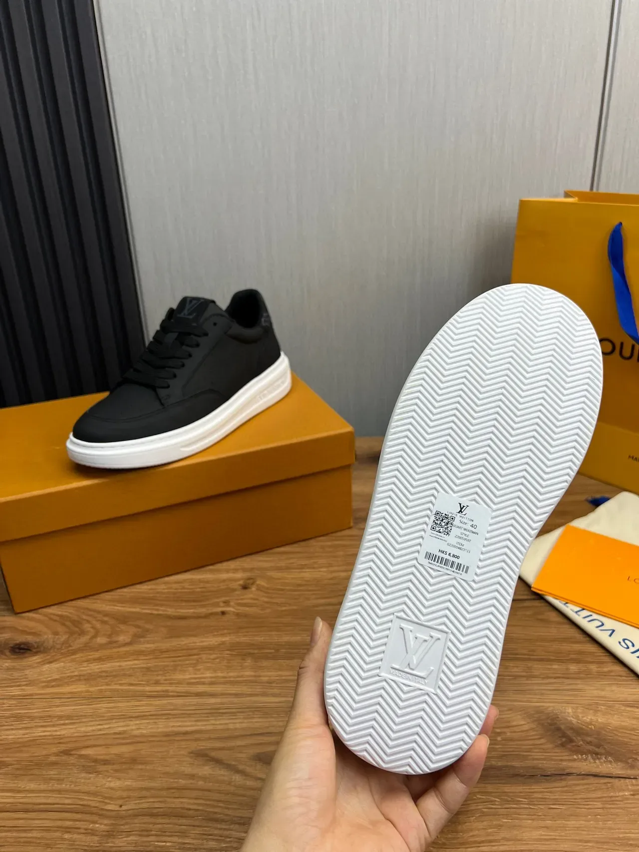 Louis Vuitton LV Trainer Black White Perforated Leather Upper Contrast Platform Sole Lifestyle Sneakers 7