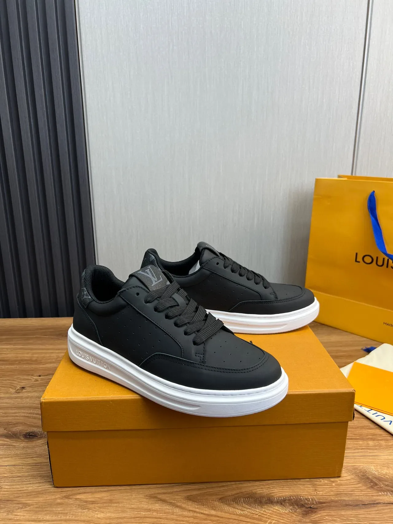 Louis Vuitton LV Trainer Black White Perforated Leather Upper Contrast Platform Sole Lifestyle Sneakers 8