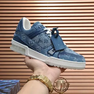 Louis Vuitton LV Trainer Zapatillas Azules Blancas Denim Monogram Upper Chunky Midsole Lifestyle Sneakers
