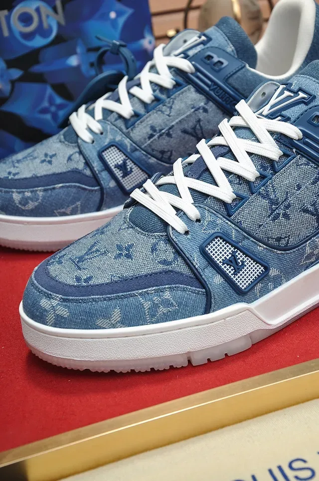 লুইস ভিতন LV Trainer নীল সাদা Denim Monogram Upper চাঙ্কি মিডসোল Lifestyle Sneakers 3
