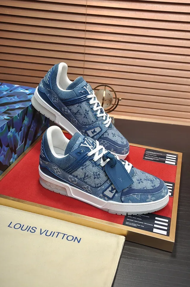 লুইস ভিতন LV Trainer নীল সাদা Denim Monogram Upper চাঙ্কি মিডসোল Lifestyle Sneakers 5
