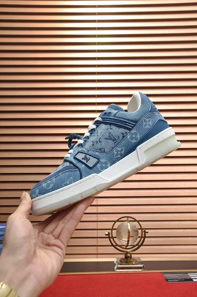 লুইস ভিতন LV Trainer নীল সাদা Denim Monogram Upper চাঙ্কি মিডসোল Lifestyle Sneakers 6