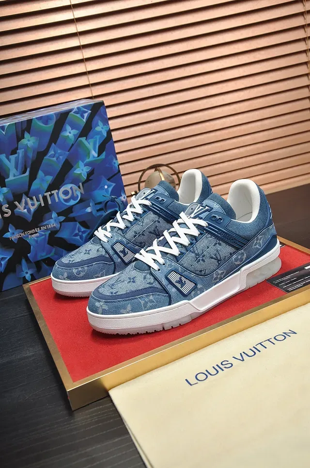 লুইস ভিতন LV Trainer নীল সাদা Denim Monogram Upper চাঙ্কি মিডসোল Lifestyle Sneakers 7