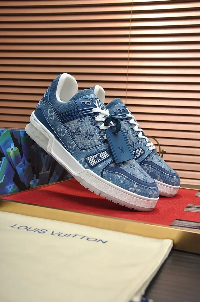 লুইস ভিতন LV Trainer নীল সাদা Denim Monogram Upper চাঙ্কি মিডসোল Lifestyle Sneakers 8