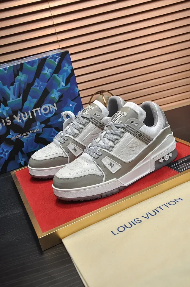 Louis Vuitton LV Trainer Gray White Layered Geometric Construction Lifestyle Sneakers 8