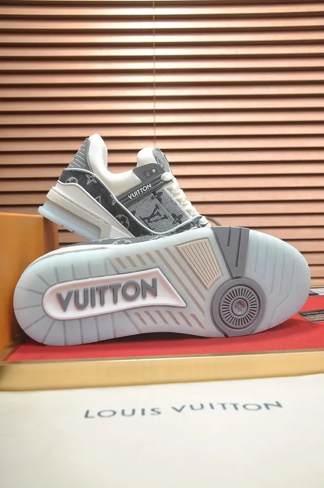 Louis Vuitton LV Trainer Gray White Monogram Canvas Upper Layered Sole Lifestyle Sneakers 2