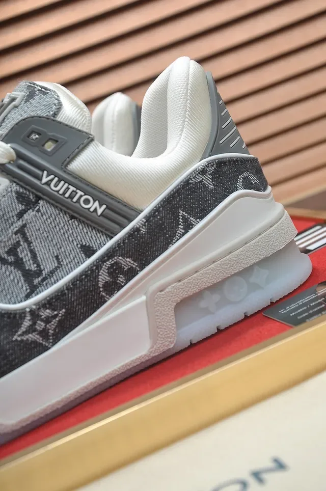 Louis Vuitton LV Trainer Gray White Monogram Canvas Upper Layered Sole Lifestyle Sneakers 3