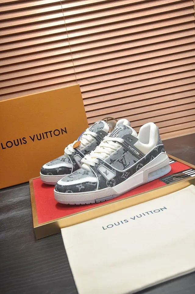 Louis Vuitton LV Trainer Gray White Monogram Canvas Upper Layered Sole Lifestyle Sneakers 4