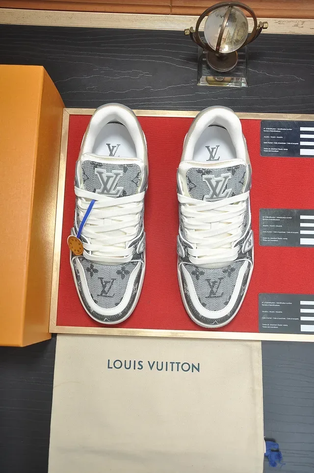 Louis Vuitton LV Trainer Gray White Monogram Canvas Upper Layered Sole Lifestyle Sneakers 5