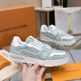 Louis Vuitton LV Trainer Verde Branco Monograma Jacquard Parte Superior Jaula Plástica Superposta Estilo de Vida Sneakers