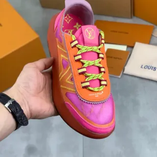 Louis Vuitton LV Trainer Pink Orange Multi-Panel Layered Upper Zigzag Contrast Stitching Chunky Sneakers