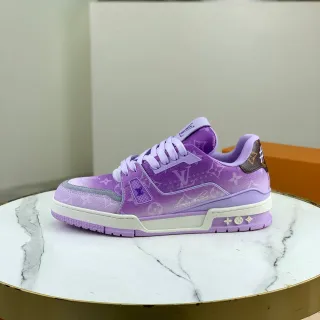 Louis Vuitton LV Trainer Roxo Branco Monogram-Print Couro Superior Gradient Colorway Lifestyle Sneakers