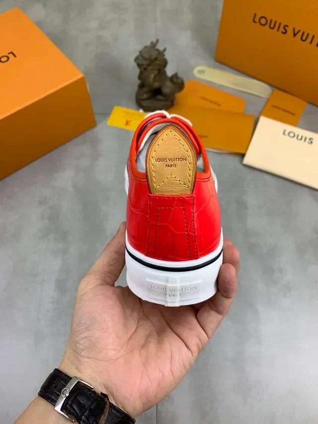 Louis Vuitton LV Trainer Red White Croc-Embossed Leather Laces Lifestyle Sneakers 3