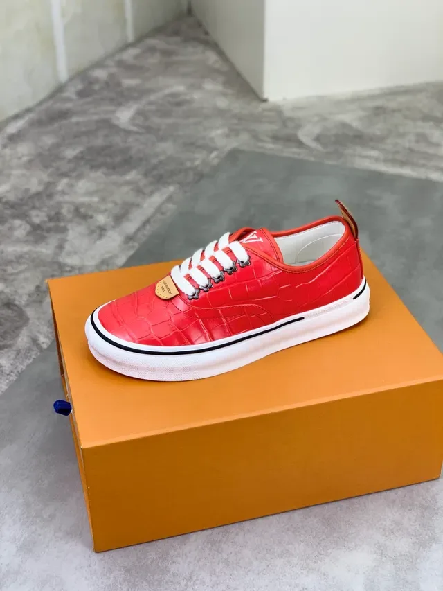 Louis Vuitton LV Trainer Red White Croc-Embossed Leather Laces Lifestyle Sneakers 4