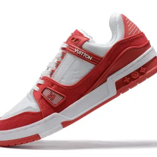 Louis Vuitton LV Trainer Zapatillas Lifestyle Rojo y Blanco con Parte Superior Layered de Textil y Cuero