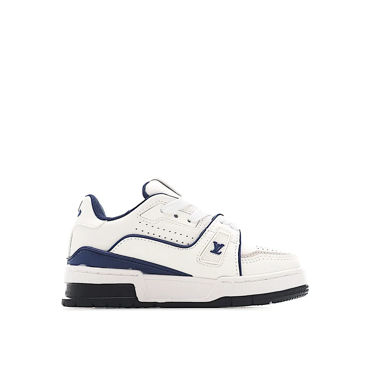 Louis Vuitton LV Trainer Branco Azul Camadas Sintéticas Superposições Dedo do Pé Perfurado Tênis Lifestyle 11