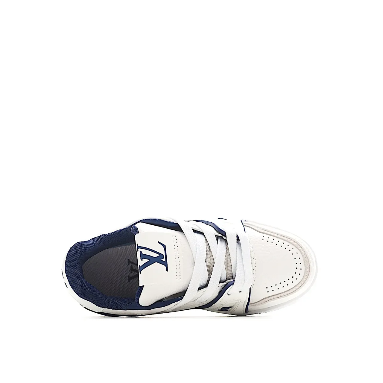 Louis Vuitton LV Trainer Branco Azul Camadas Sintéticas Superposições Dedo do Pé Perfurado Tênis Lifestyle 12