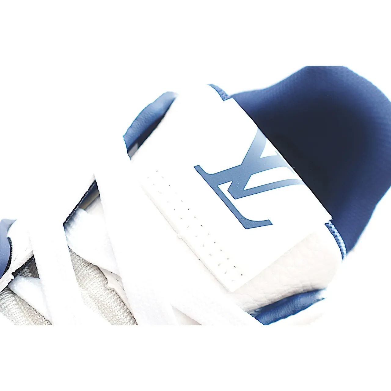 Louis Vuitton LV Trainer Branco Azul Camadas Sintéticas Superposições Dedo do Pé Perfurado Tênis Lifestyle 14