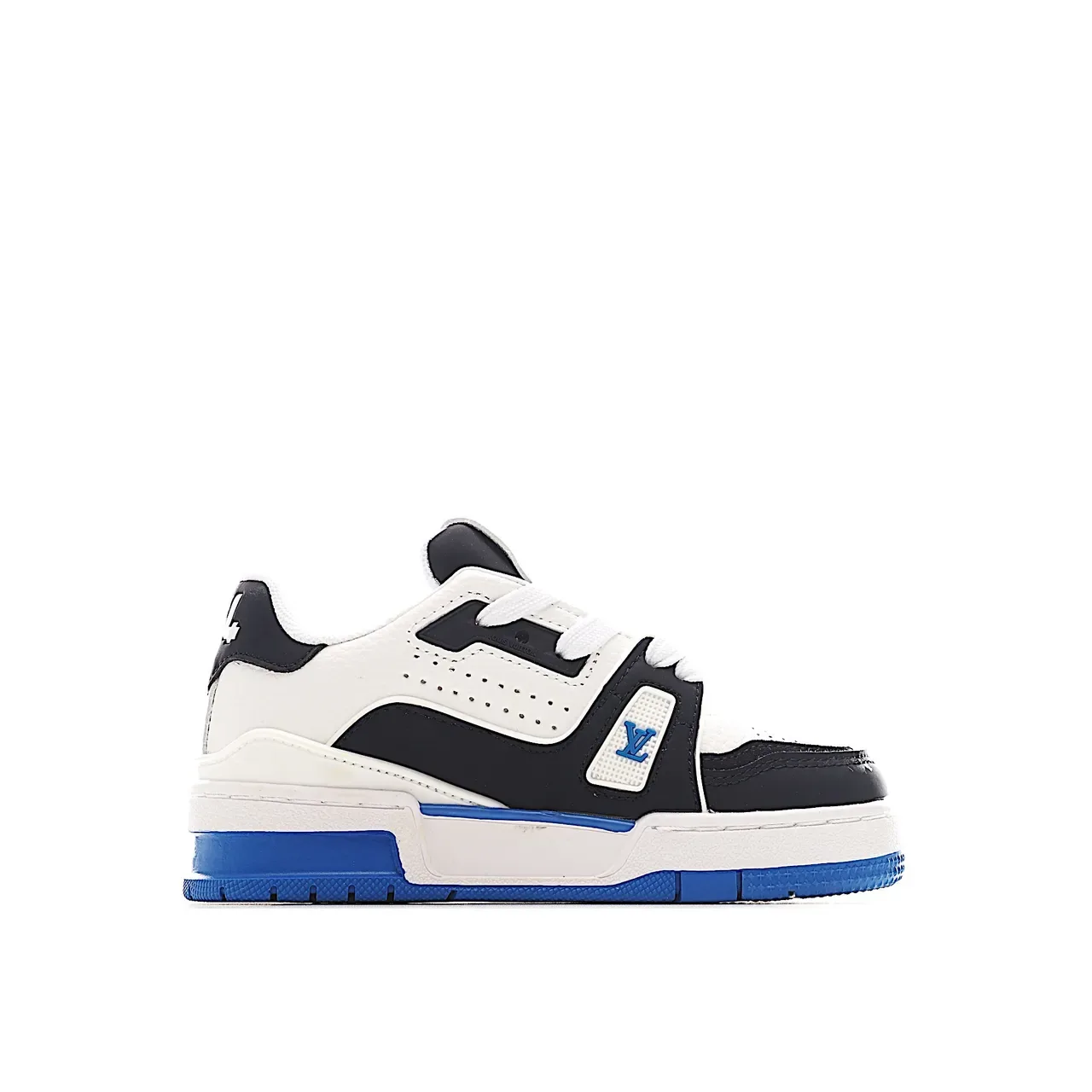 Louis Vuitton LV Trainer Branco Azul Camadas Sintéticas Superposições Dedo do Pé Perfurado Tênis Lifestyle 18