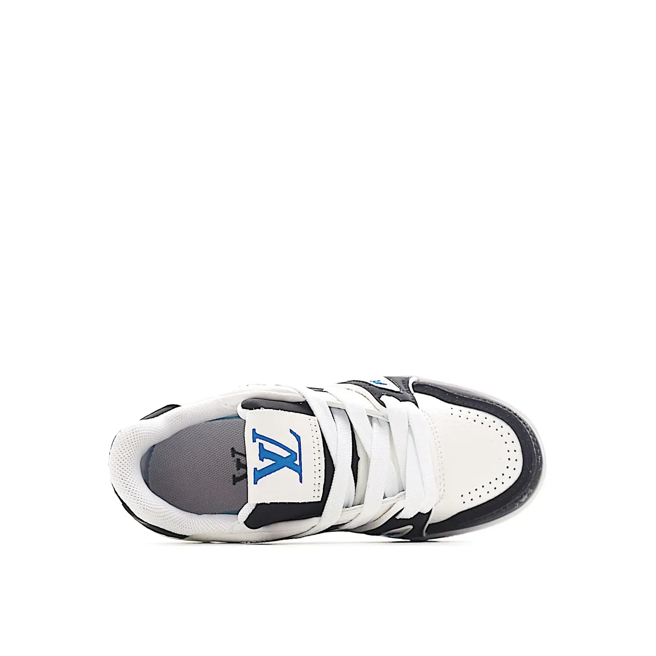 Louis Vuitton LV Trainer Branco Azul Camadas Sintéticas Superposições Dedo do Pé Perfurado Tênis Lifestyle 24