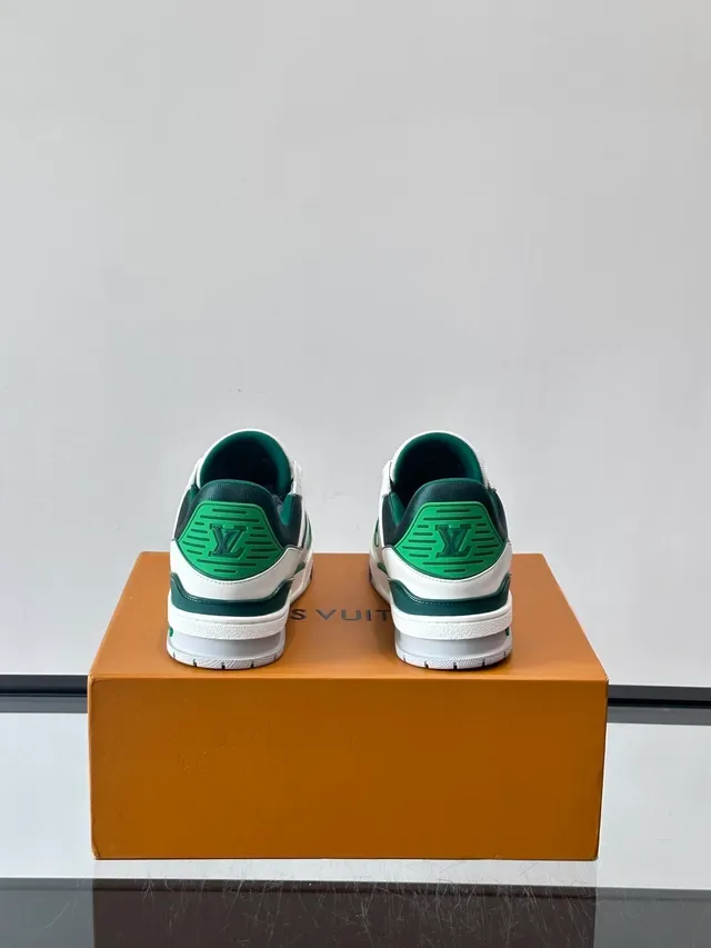 Louis Vuitton LV Trainer 白绿皮革镶边印花生活运动鞋 3