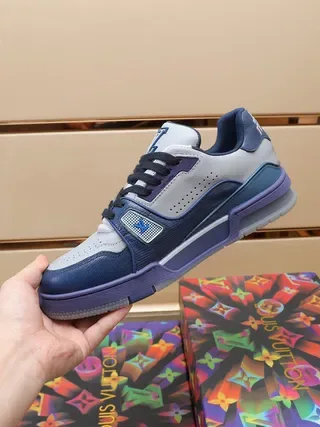 Louis Vuitton LV Trainer White Navy Monogrammed Perforated Leather Lifestyle Sneakers 9