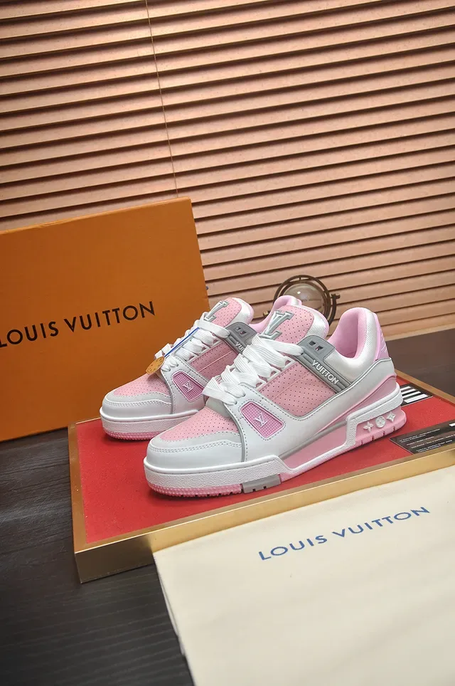 Louis Vuitton LV Trainer White Pink Layered Midsole Perforated Mesh Panel Lifestyle Sneakers 4
